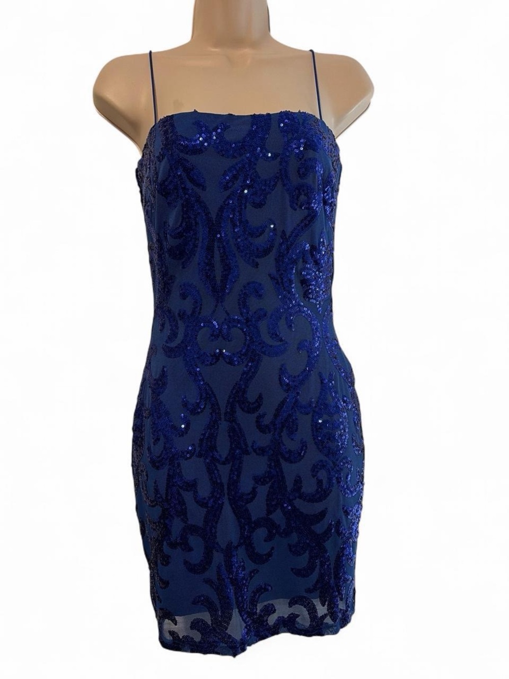 Windsor Royal Blue Sequin Spaghetti Strap Mini Dress